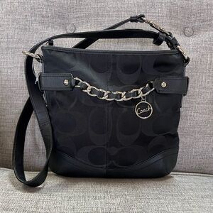 Coach Signature C Optic Chain Canvas Cow Leather Two Way Crossbody Shoulder Bag